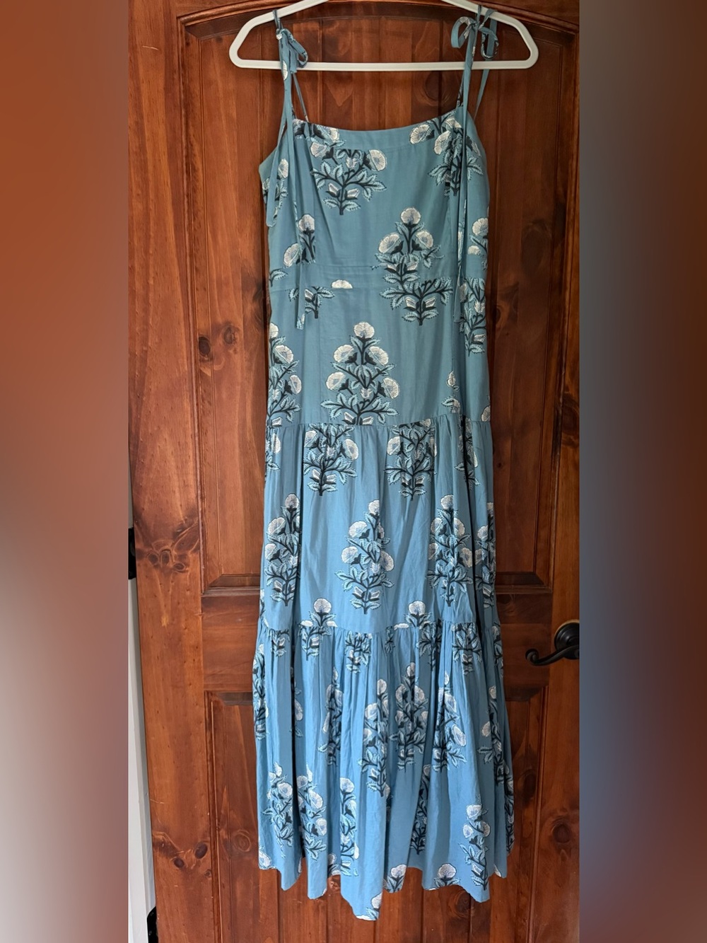 Pink Chicken Blue Floral Tie-Shoulder Maxi Dress